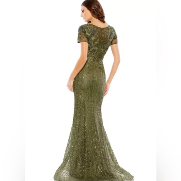 Mac Duggal 20282 Short Sleeve Embroidered Dress Gown Olive Sz 4 $798 - Picture 3 of 15
